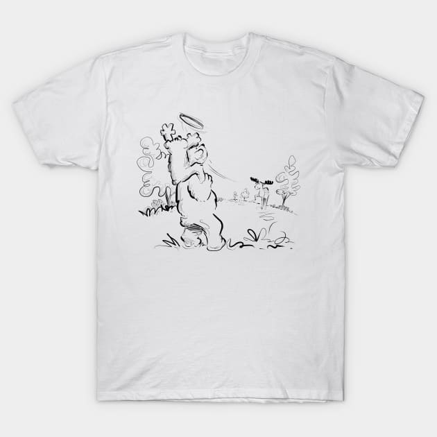 Bears and Moose Playing Frisbee T-Shirt by Jason's Doodles